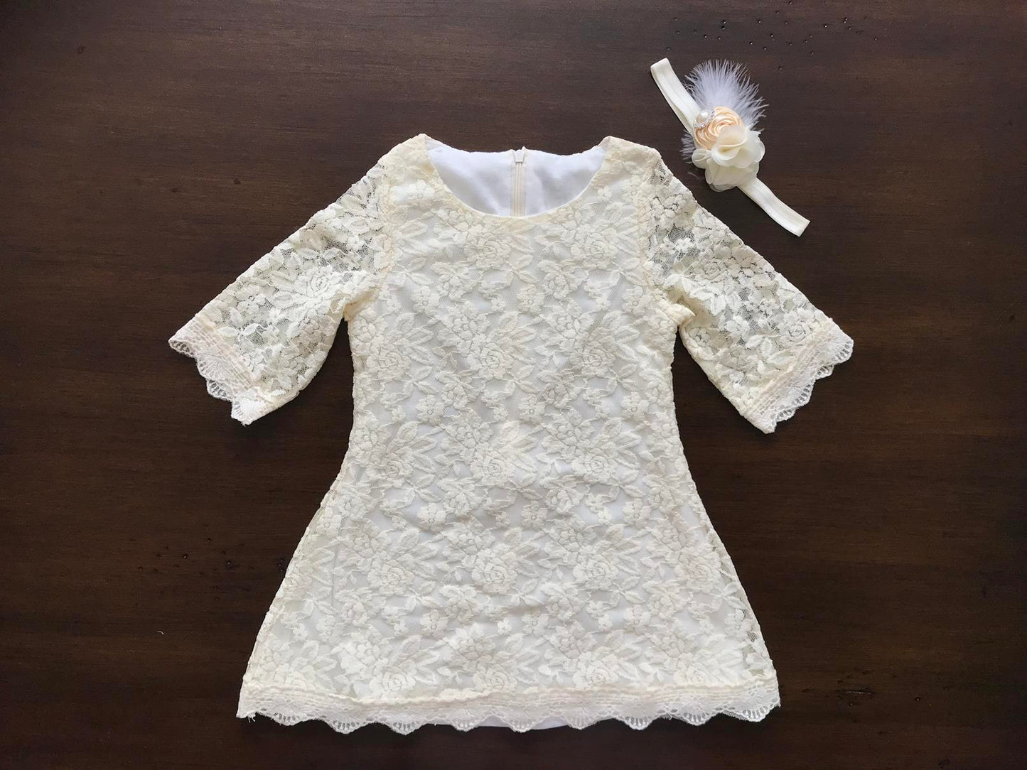 Vintage Cream Lace Dress with Ivory Headband
