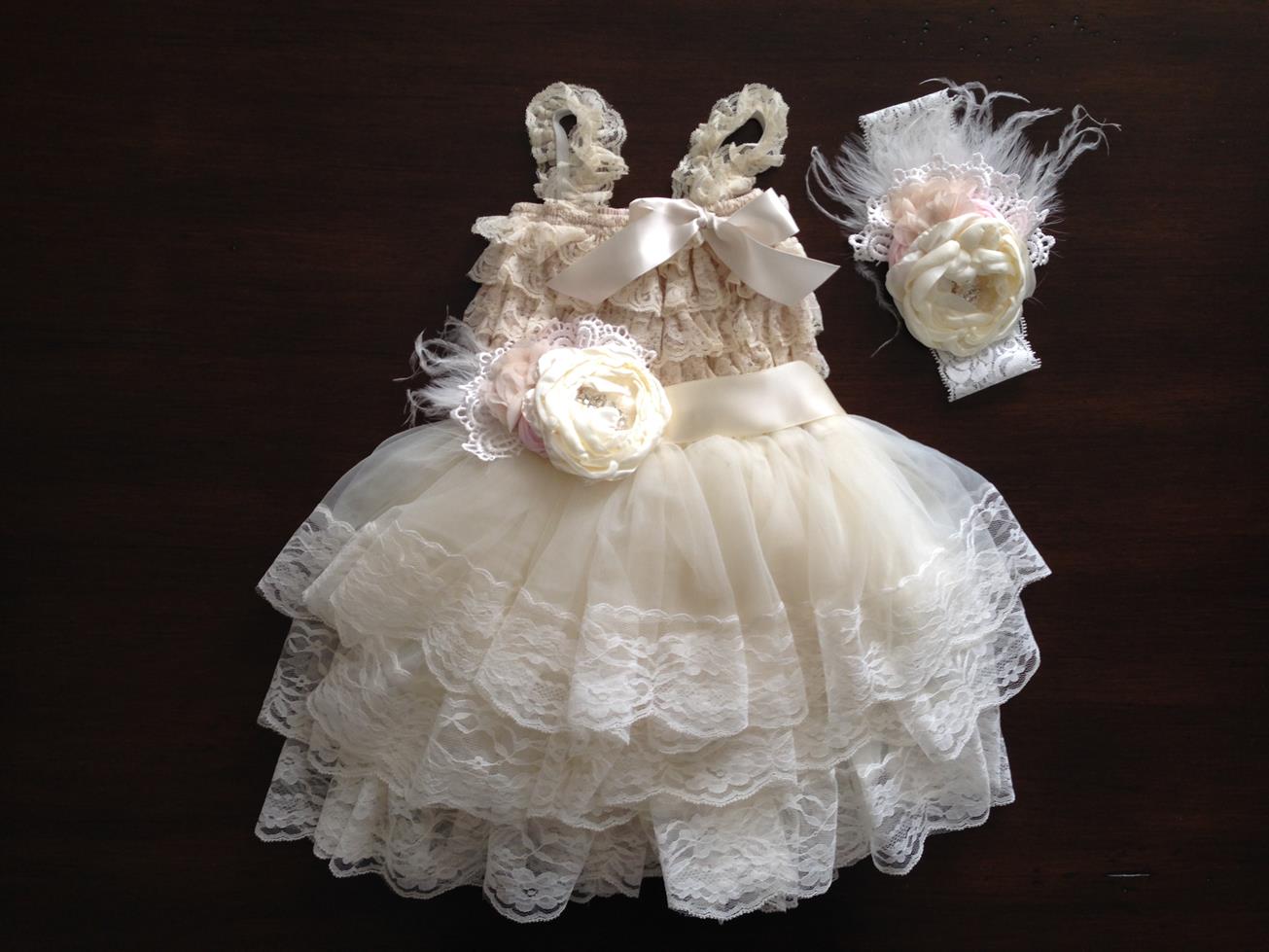 Lace Romper and Fluffy Lace Skirt with Headband & Sash