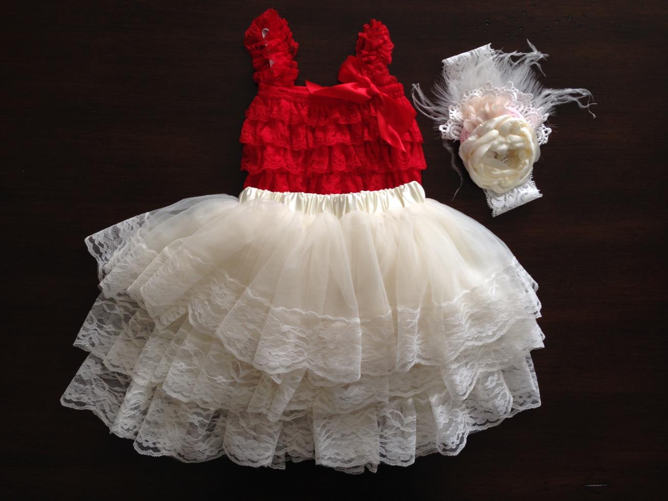 Vintage Lace Romper and Fluffy Lace Skirt with Headband