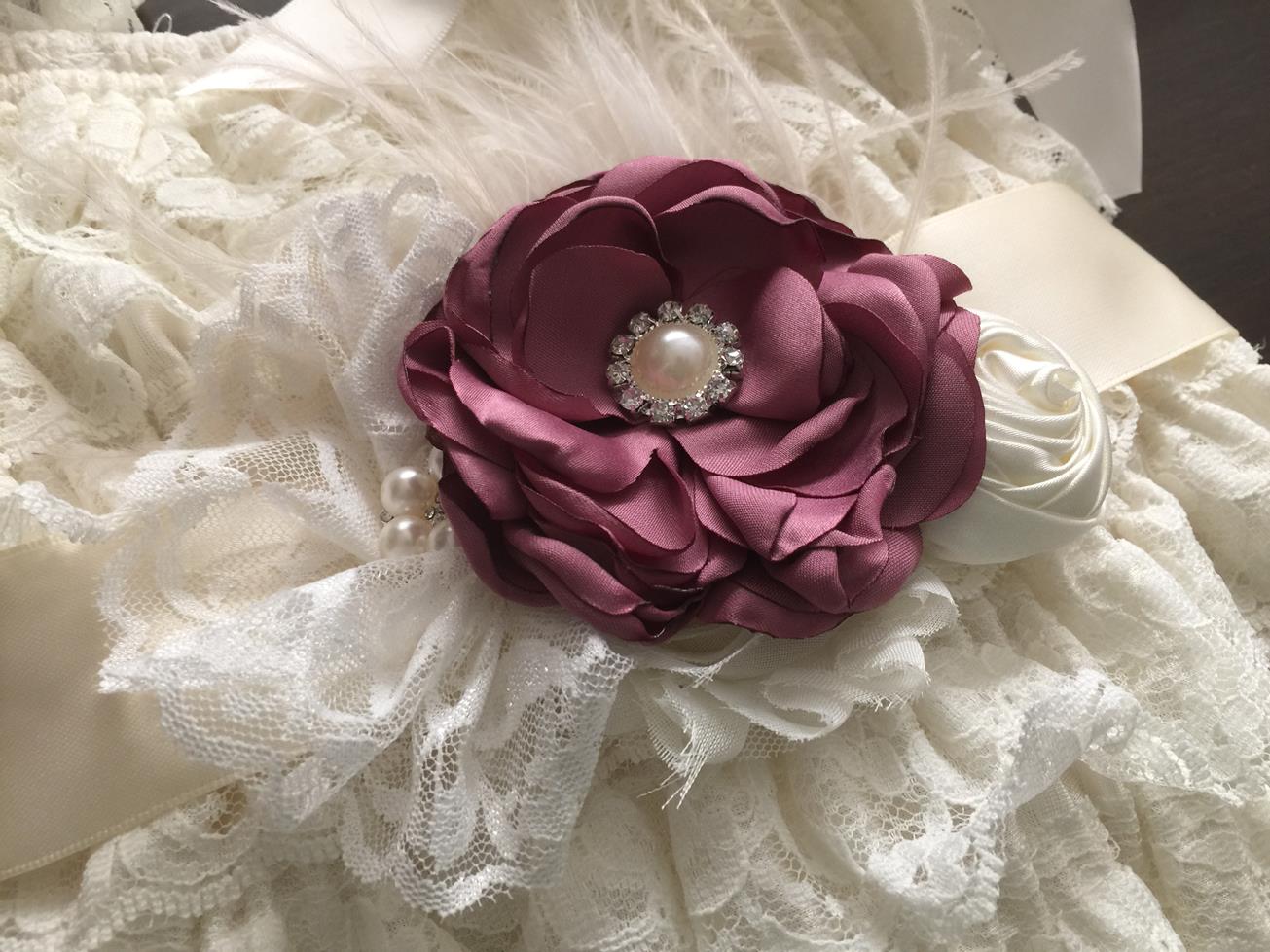 Vintage Rose & Ivory Christening Headband, Sash, and Barefoot Sandals