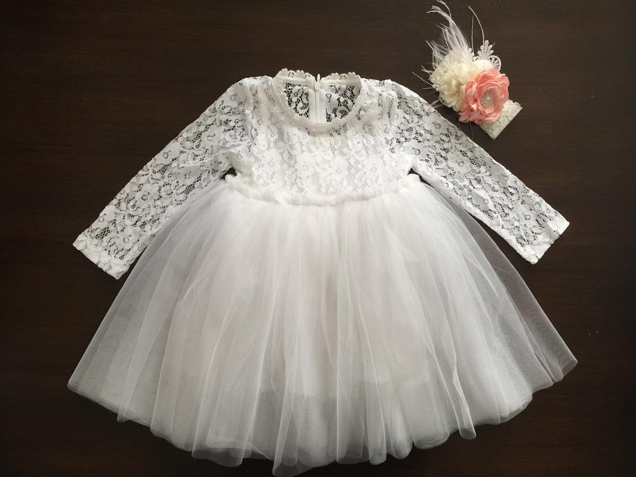 White Ballerina Baptism Dress with Headband