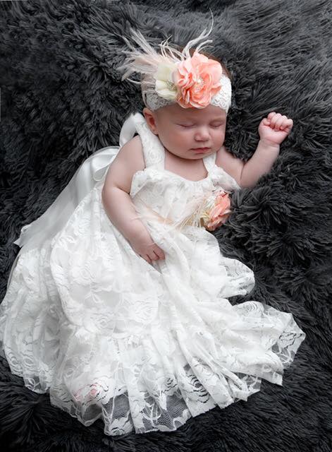 White Lace Flower Girl Dress with Headband and Sash