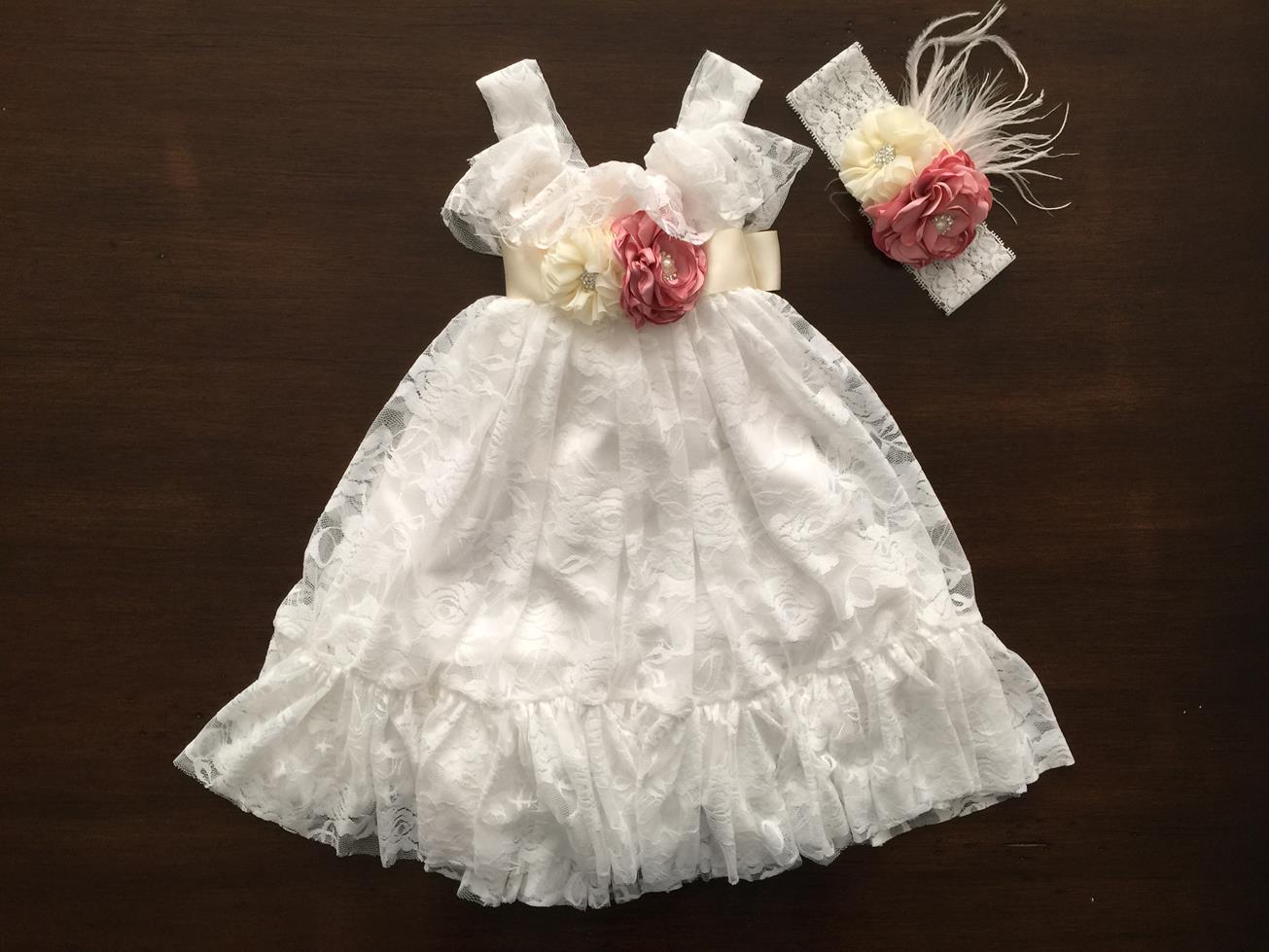 White Lace Baptism Dress, French White Lace Flower Girl Dress