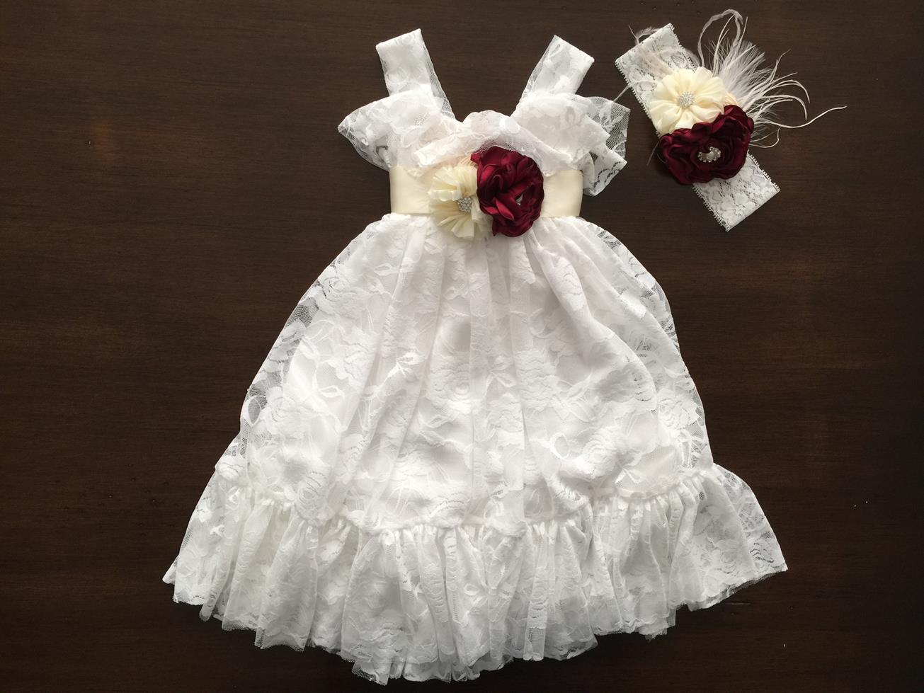 White Lace Baptism Dress, French White Lace Flower Girl Dress