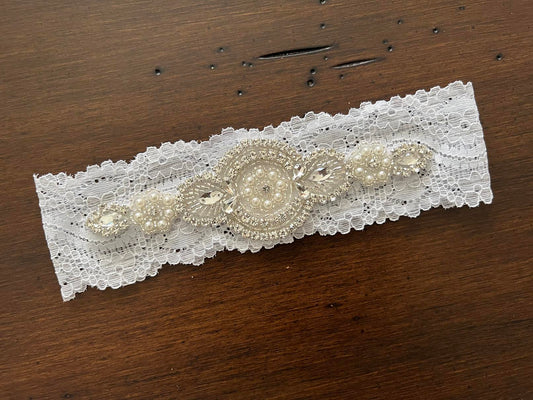 White Rhinestones & Pearls Baptism Headband & Sash