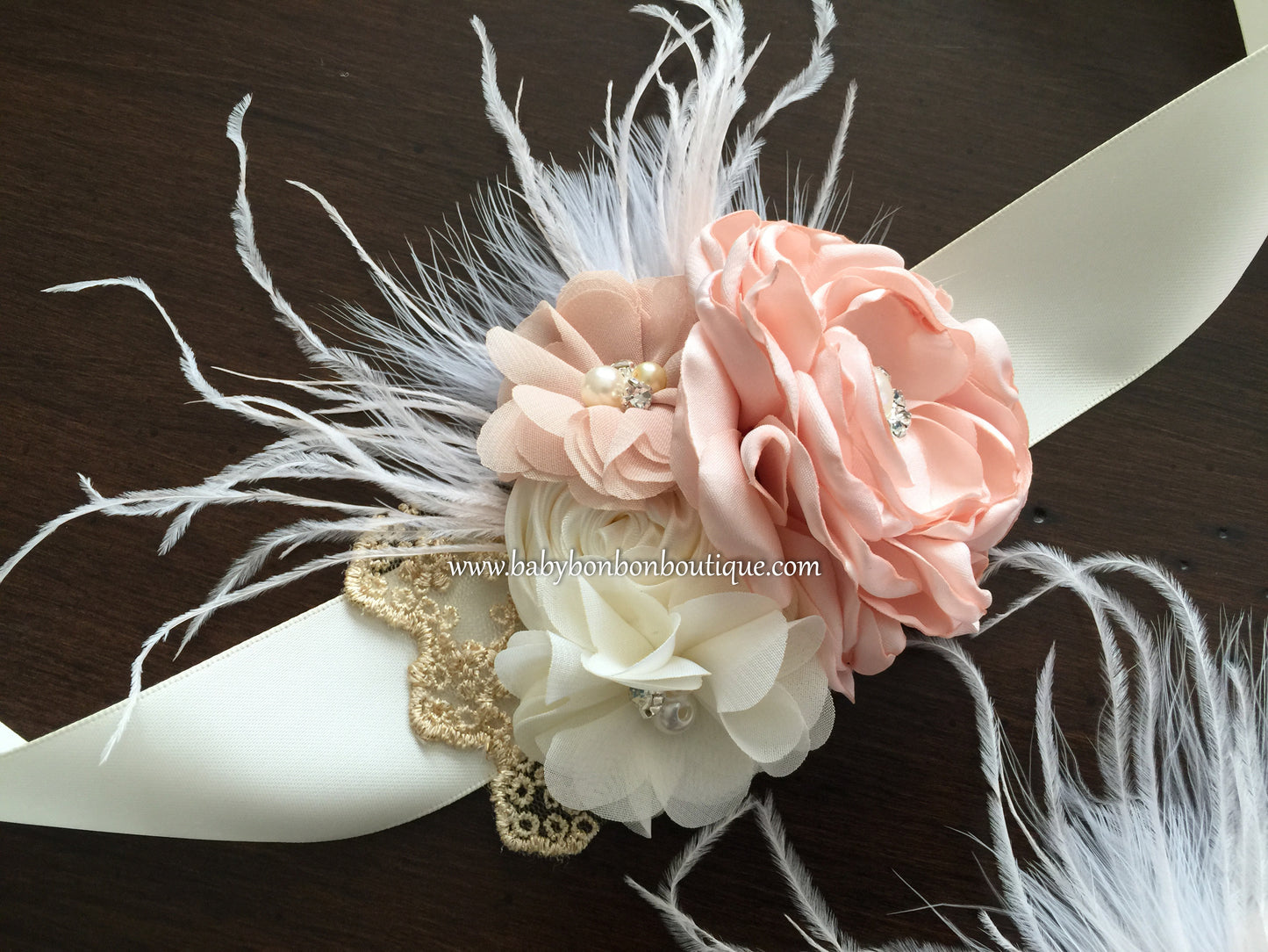 Blush & Ivory Baptism Headband, Sash, and Sandals