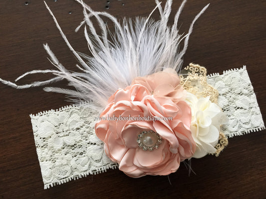 Blush & Ivory Baptism Headband, Sash, and Sandals