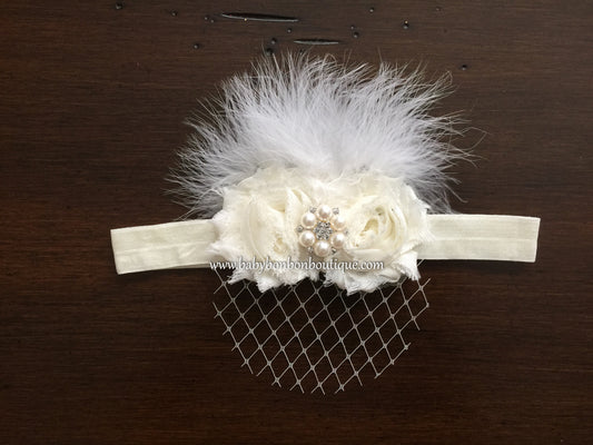 Ivory Baptism Headband with Veil and Sandals