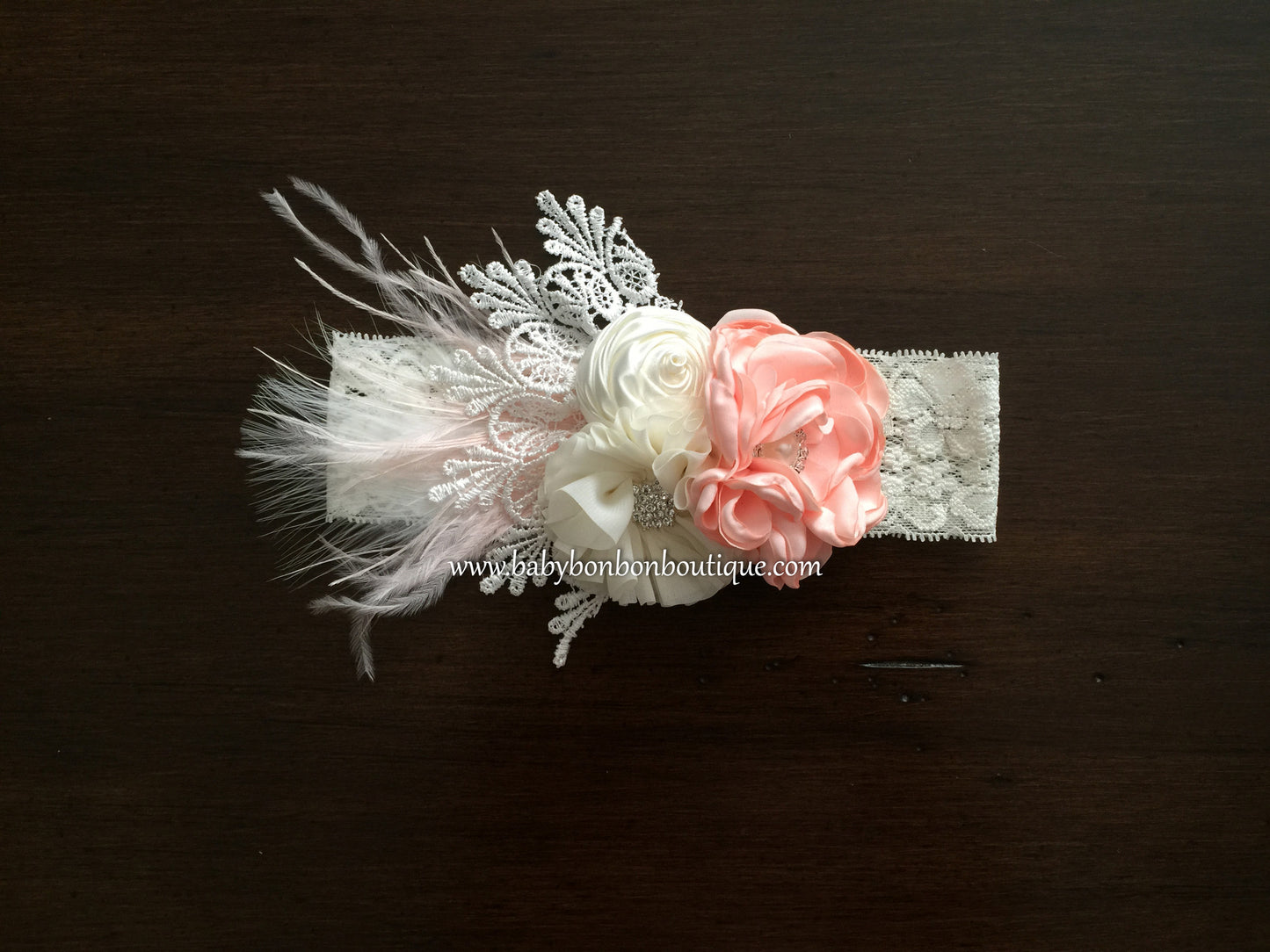 Peach & Ivory Baptism Headband, Sash, and Sandals