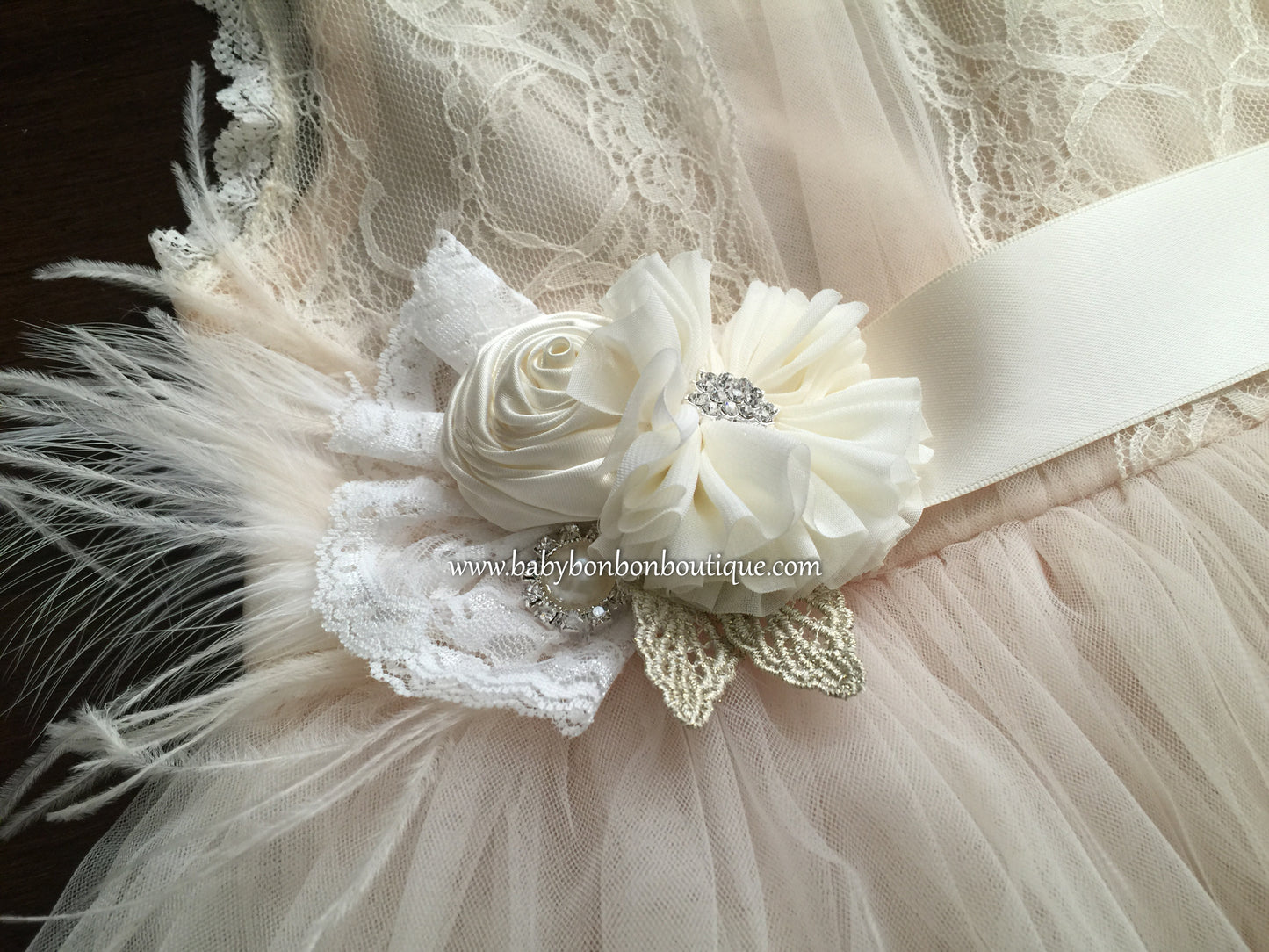Ivory Baby Baptism Headband & Sash