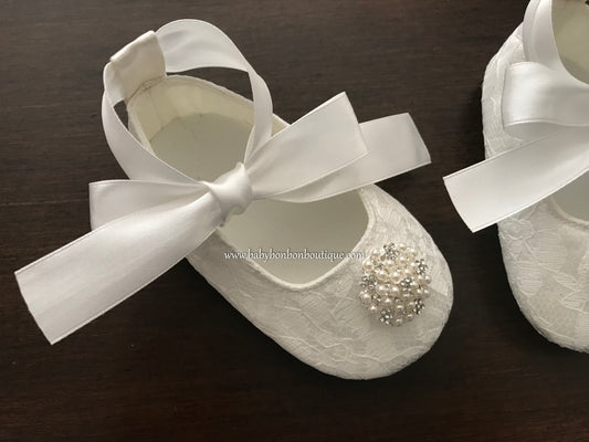 Baby Girl Christening Shoes, Pearls & Rhinestones