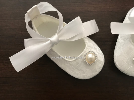 Baby Girl Christening Shoes with Pearl