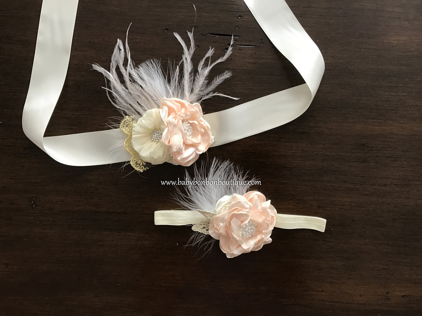 Blush & Ivory Baptism Headband, Sash, and Sandals