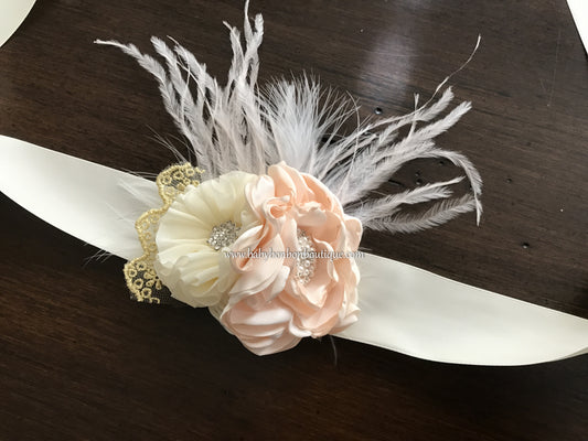 Blush & Ivory Baptism Headband, Sash, and Sandals