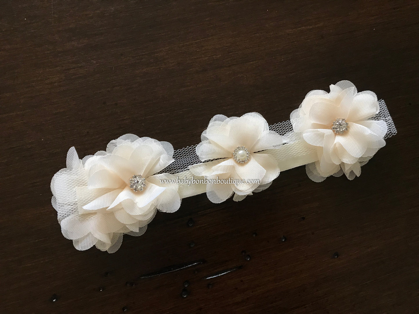 Vintage Ivory Baptism Headband with Rhinestones