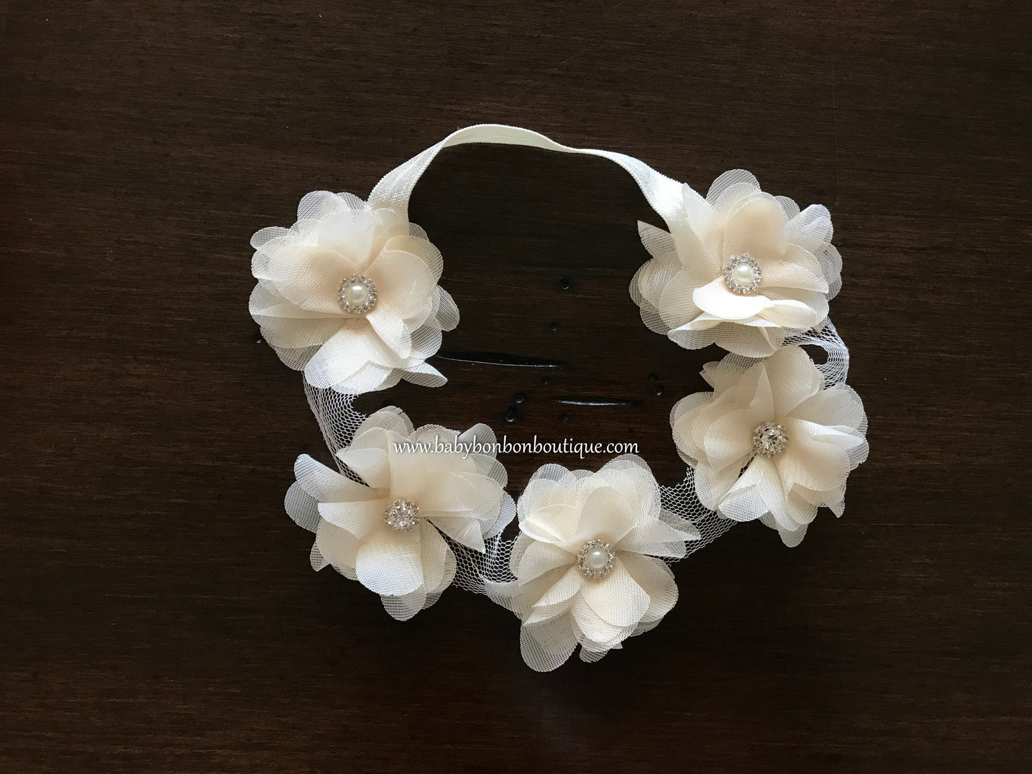 Vintage Ivory Baptism Headband with Rhinestones