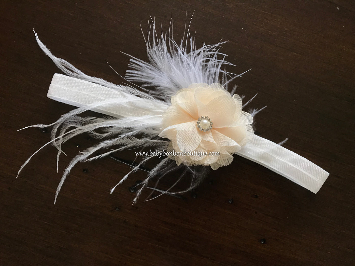 Ivory Petite Floral Headband with Rhinestone