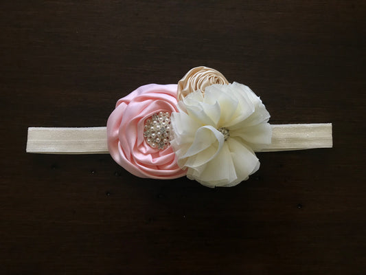 Blush, French Gold, and Ivory Baptism Headband