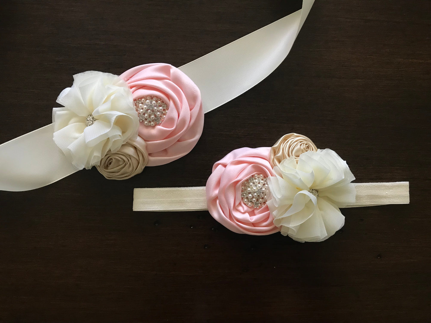 Blush, French Gold, and Ivory Baptism Headband