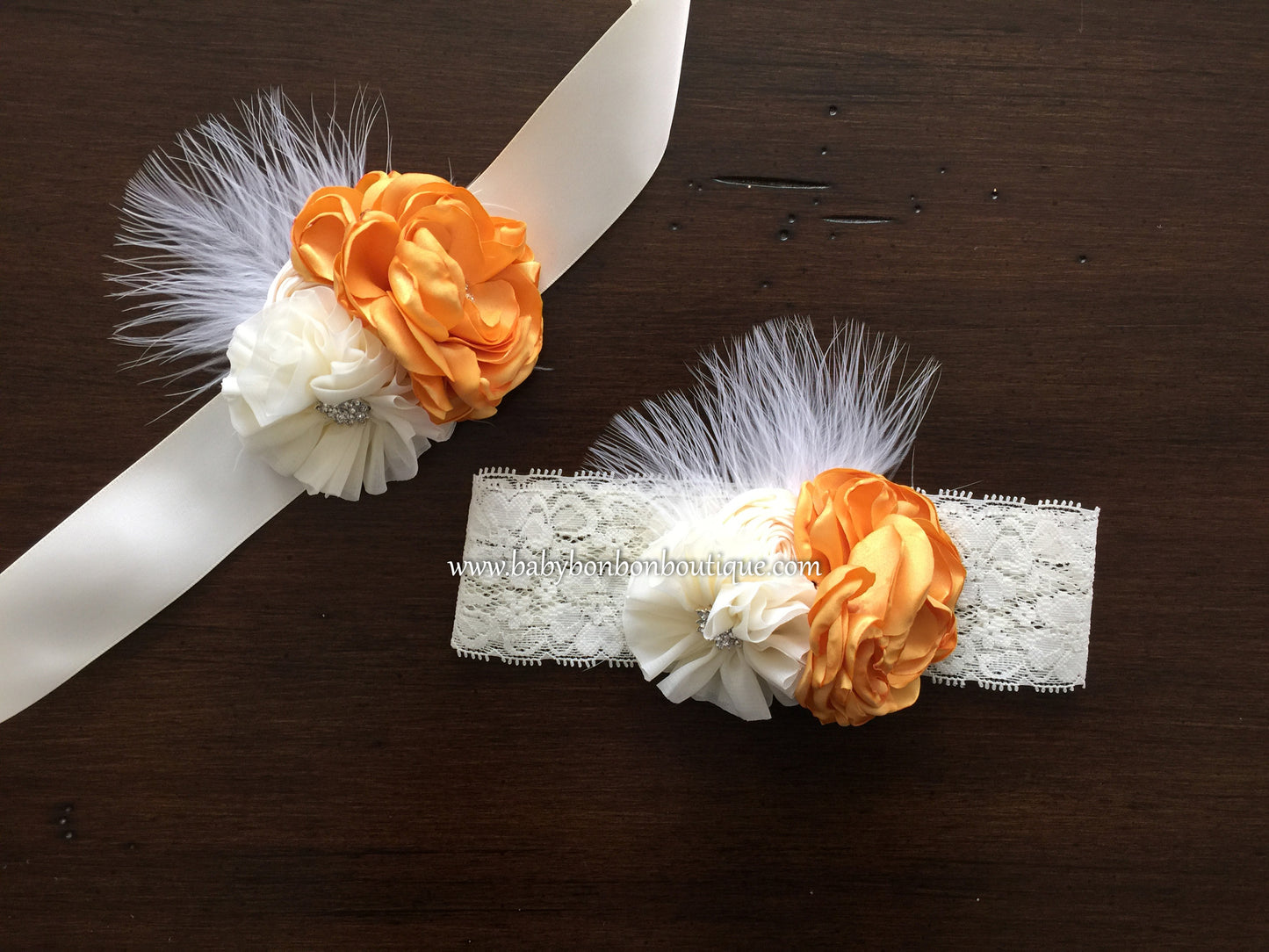 Vintage Gold and Ivory Flower Girl Headband & Sash