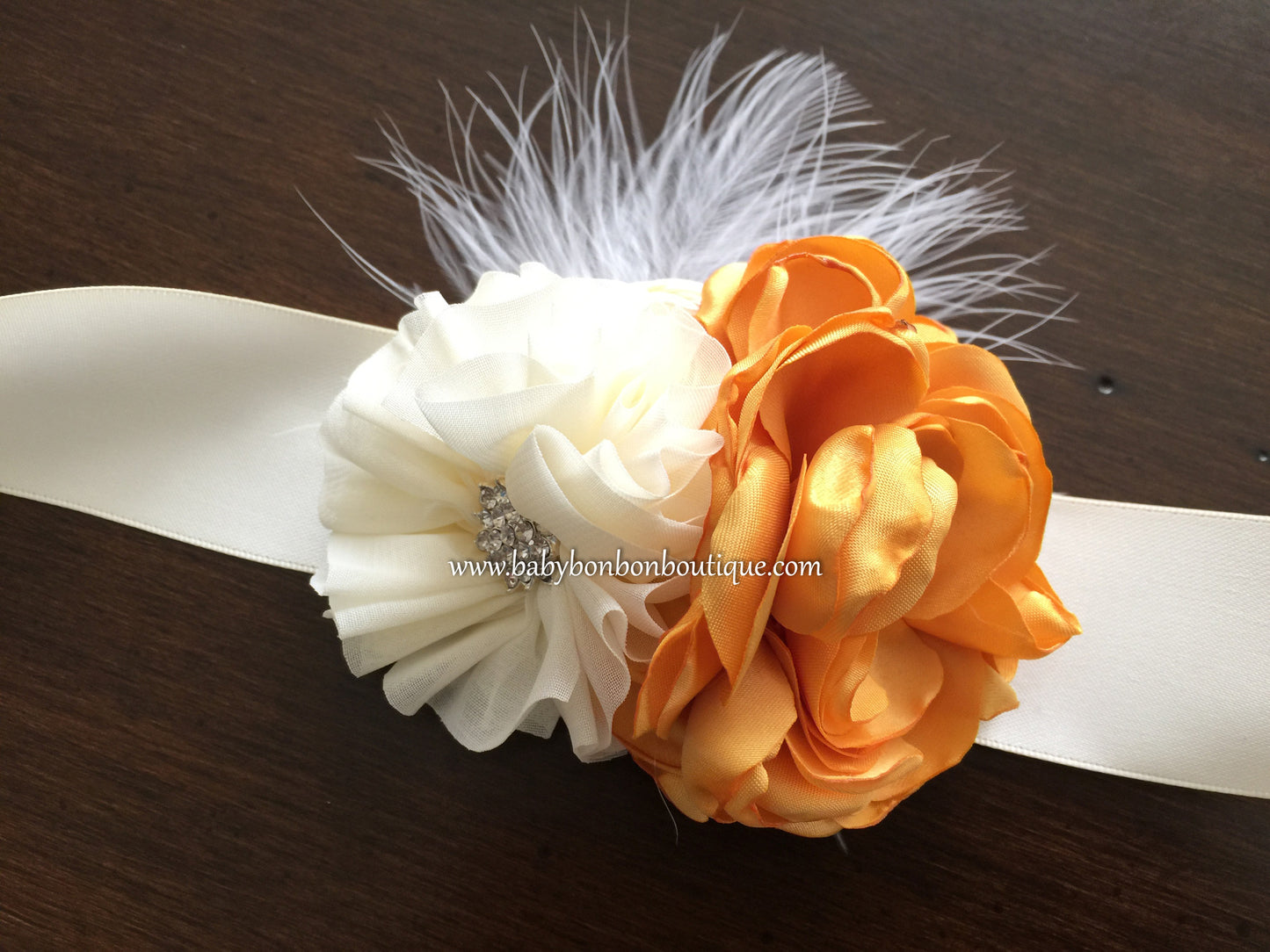 Vintage Gold and Ivory Flower Girl Headband & Sash