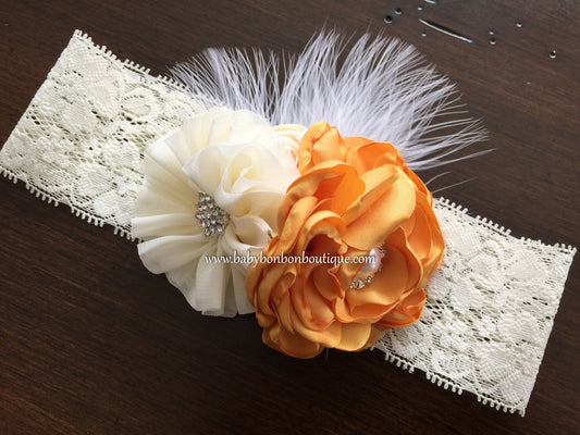 Vintage Gold and Ivory Flower Girl Headband & Sash
