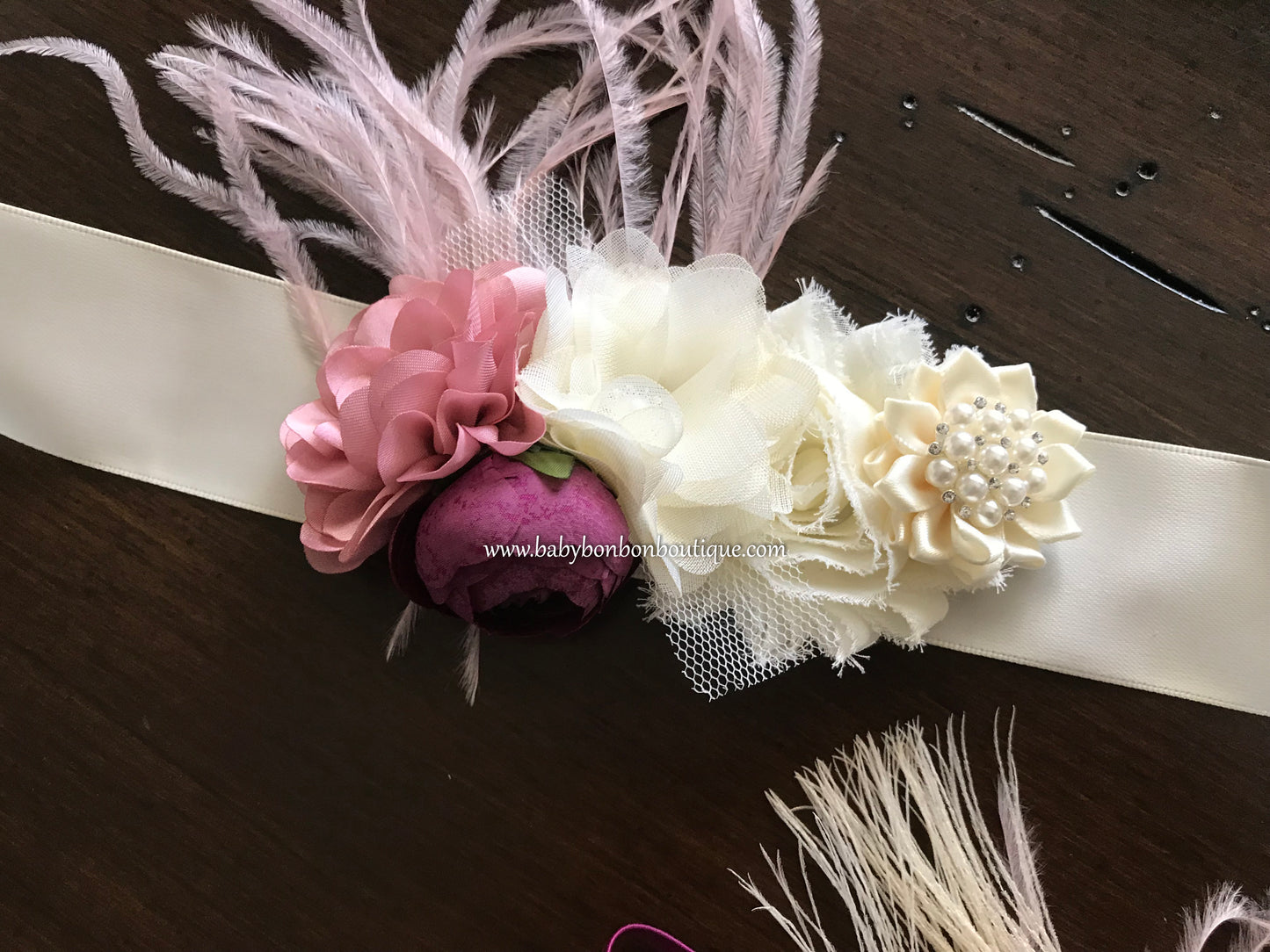 Dusty Pink and Ivory Baptism Headband and Sash