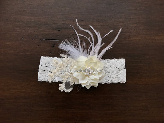 Ivory Lace Baptism Headband and Sash