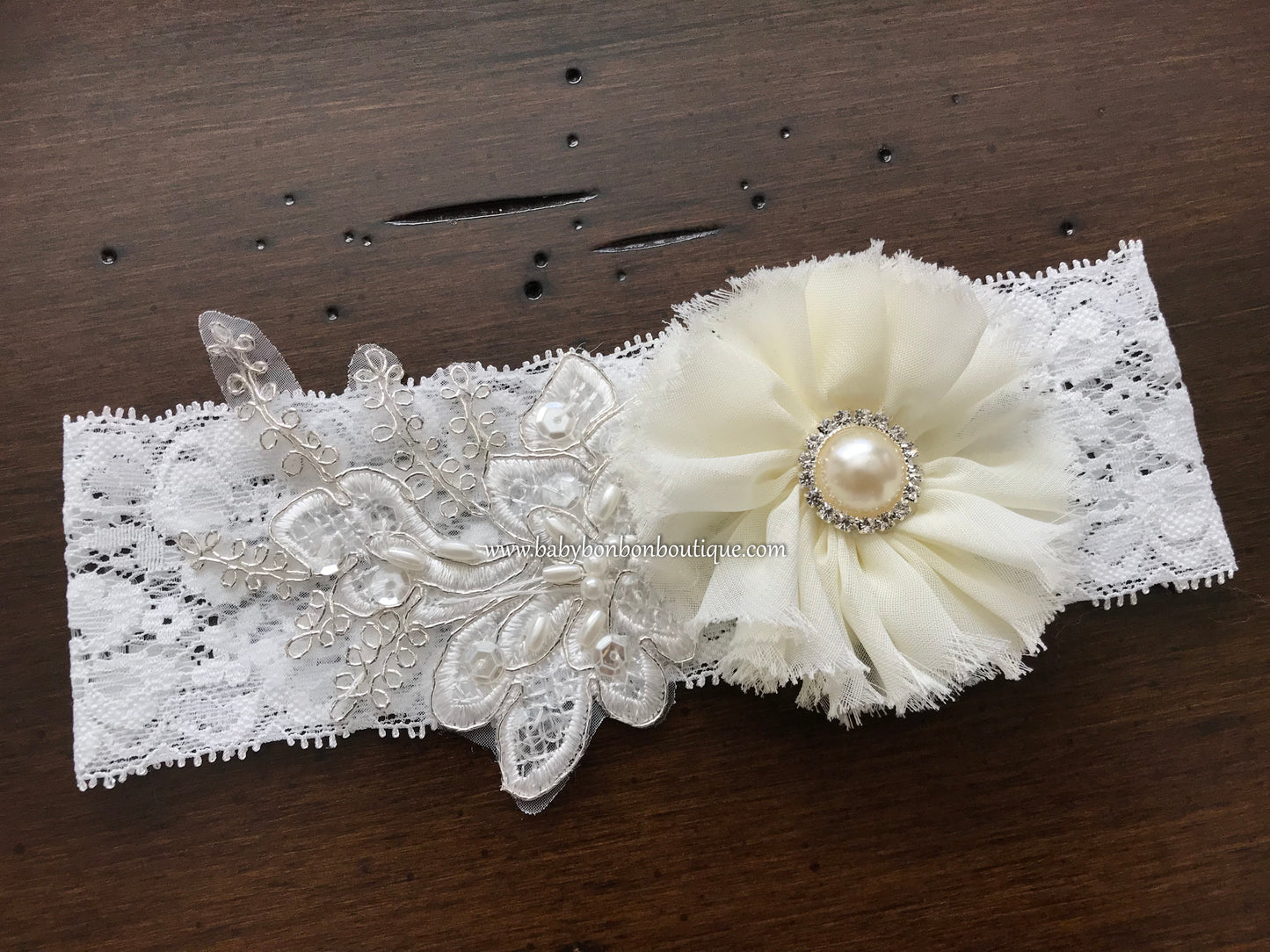 French White and Ivory Baptism Headband & Sash