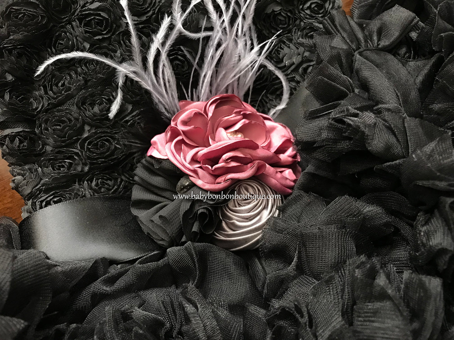 Baby Black Tutu Dress with Vintage Rose Headband and Sash
