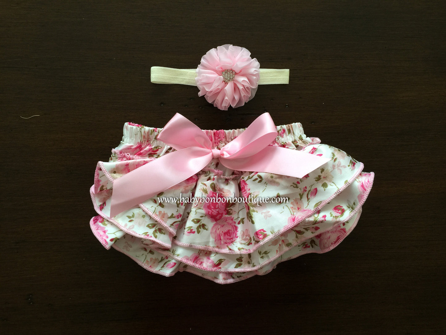 Pink Bloomers, Baby Diaper Covers & Headband Set