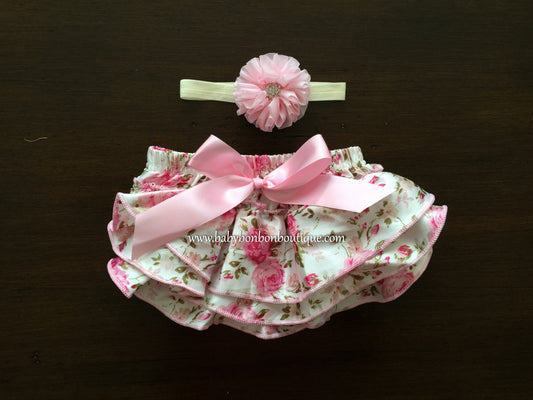 Pink Bloomers, Baby Diaper Covers & Headband Set