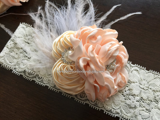 Blush and Creme Brulee Toddler Headband and Sash