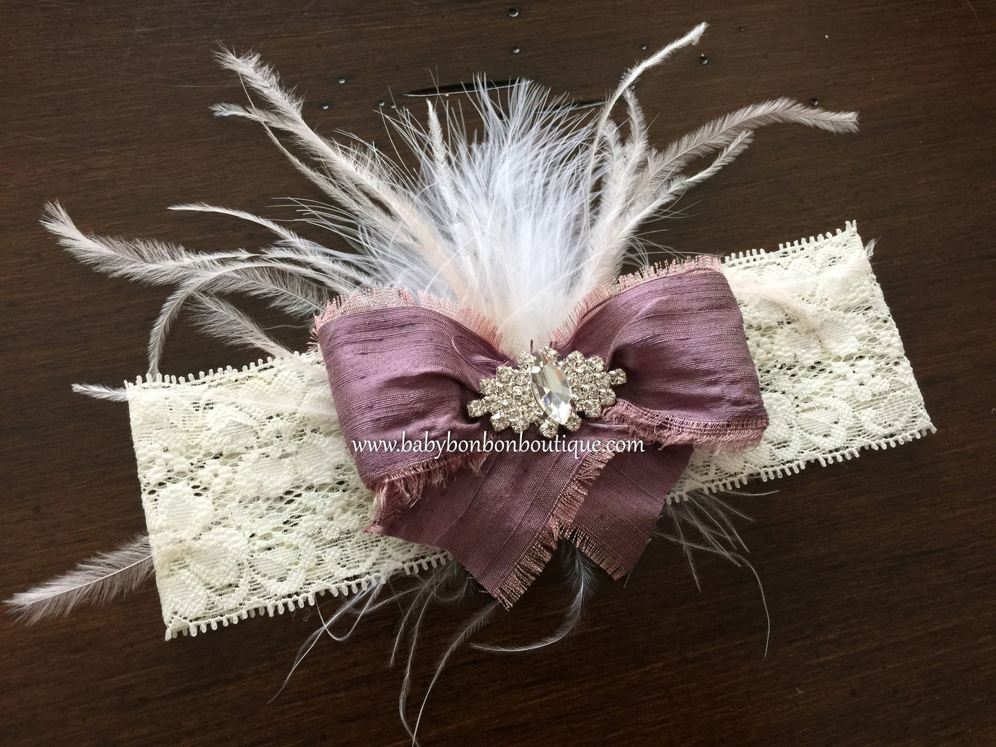 Baby Pink Baptism Headband, Silk Baby Bow Headband