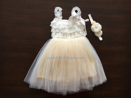 Creme Brulee Baby Ballerina Skirt and Lace Romper