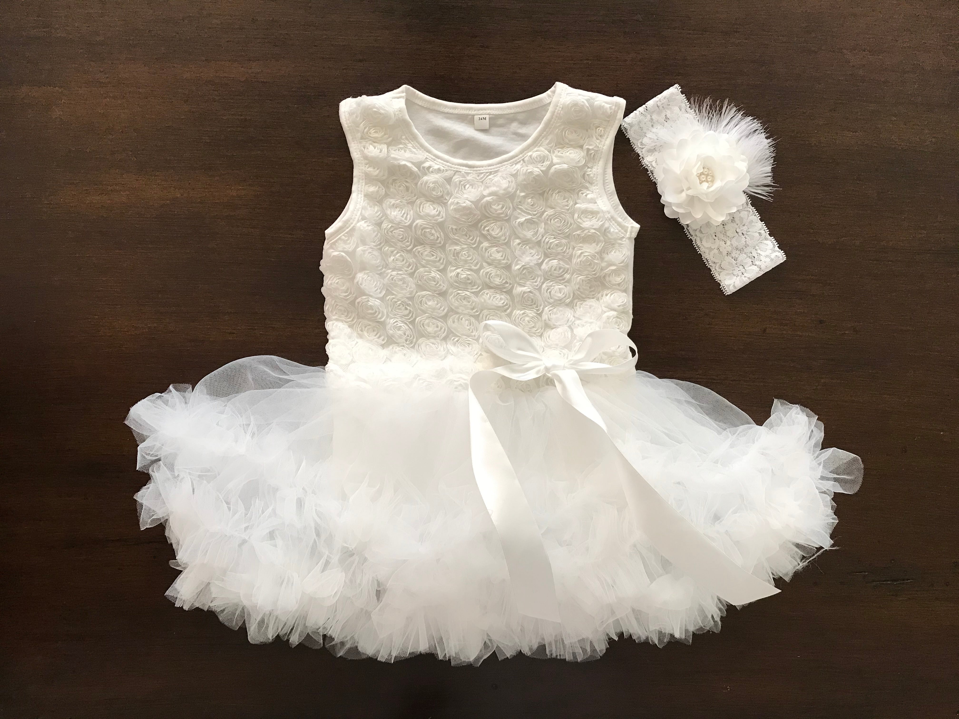 Baptism Onesie and Tutu Dress, French White – Baby Fleurs Bonbon