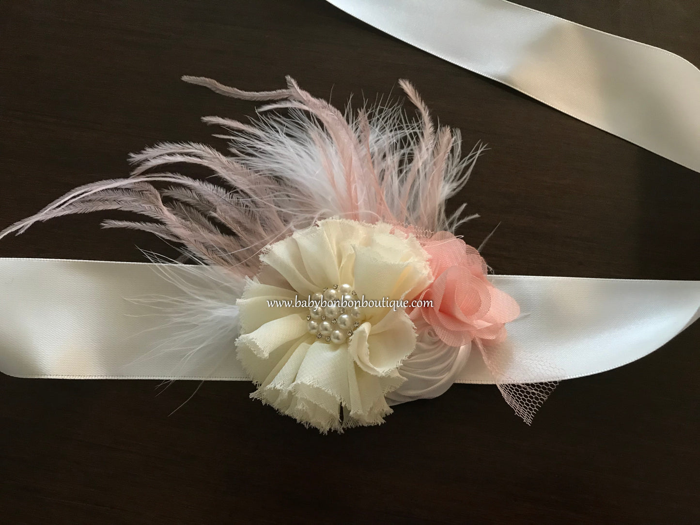Vintage Ivory Baptism Headband with Rhinestones