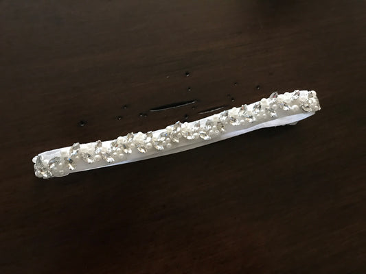 French White Christening Rhinestones and Pearl Headband & Sash