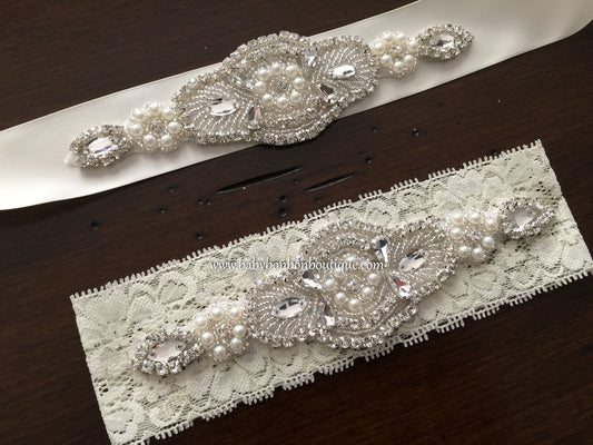 Ivory Baptism Headband & Sash, Rhinestone Headband and Sash