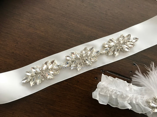Baby Rhinestones Christening Headband and Sash