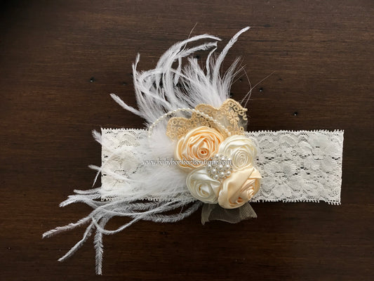 Creme Brulee & Ivory Baptism Headband and Sash