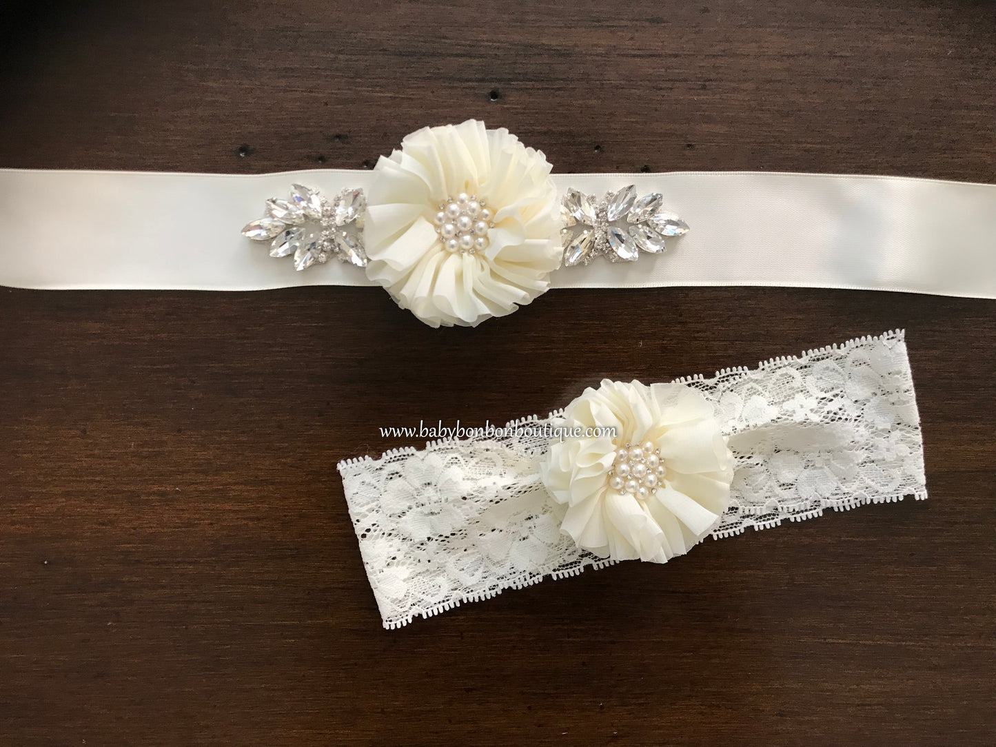 Baby Ivory Rhinestones Headband with Rhinestone Flower