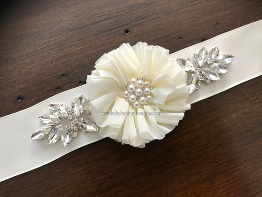 Baby Ivory Rhinestones Headband with Rhinestone Flower