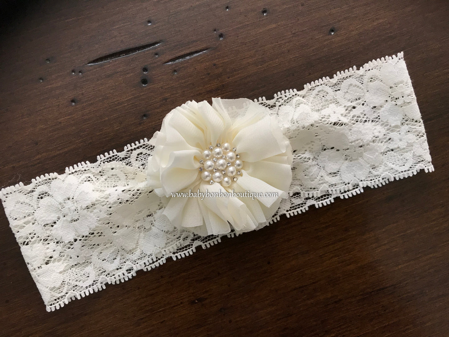 Baby Ivory Rhinestones Headband with Rhinestone Flower