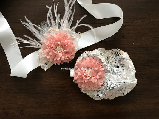 Off White Christening Bonnet and Sash