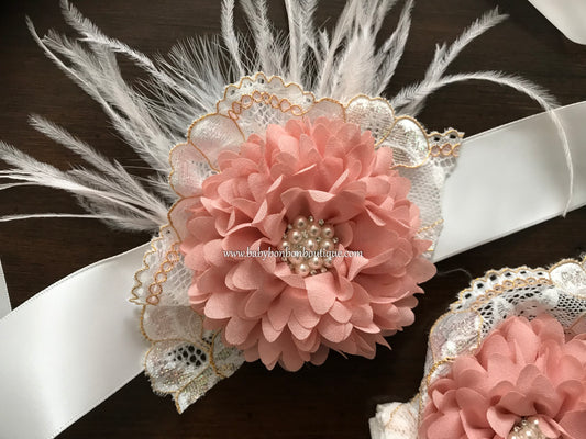 Off White Christening Bonnet and Sash