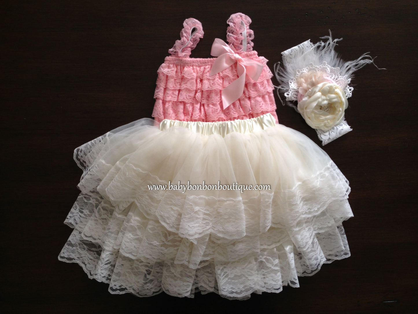 Vintage Lace Romper and Fluffy Lace Skirt with Headband