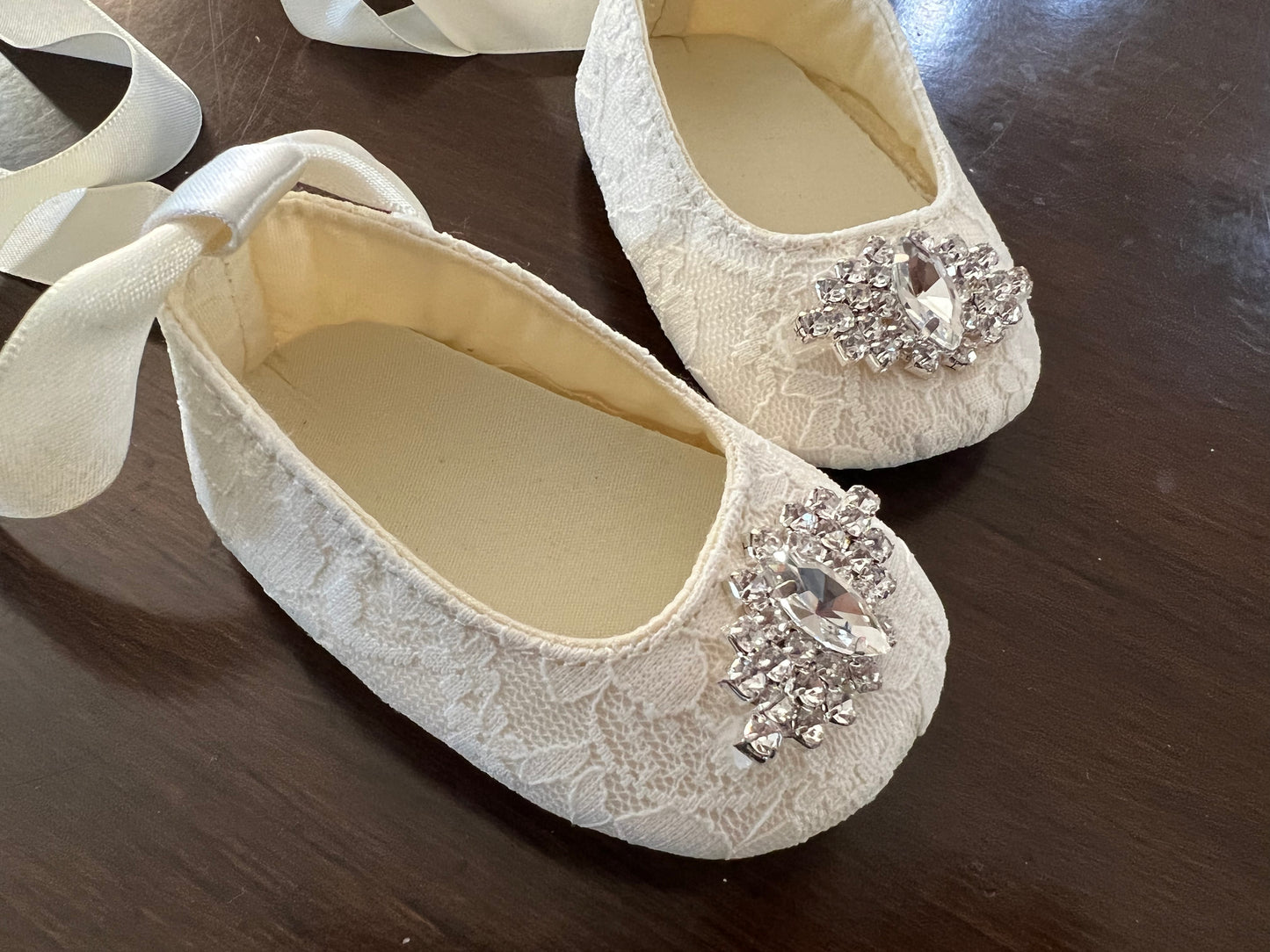 Baby Girl French White Baptism Shoes with Rhinestones