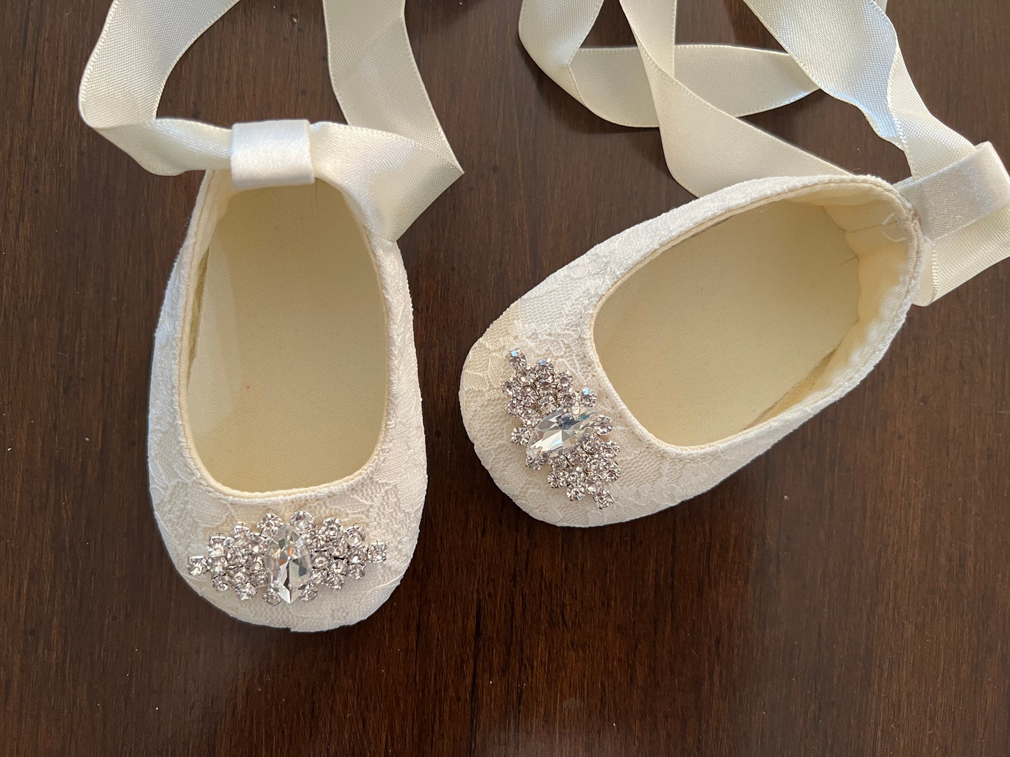 Baby Girl French White Baptism Shoes with Rhinestones