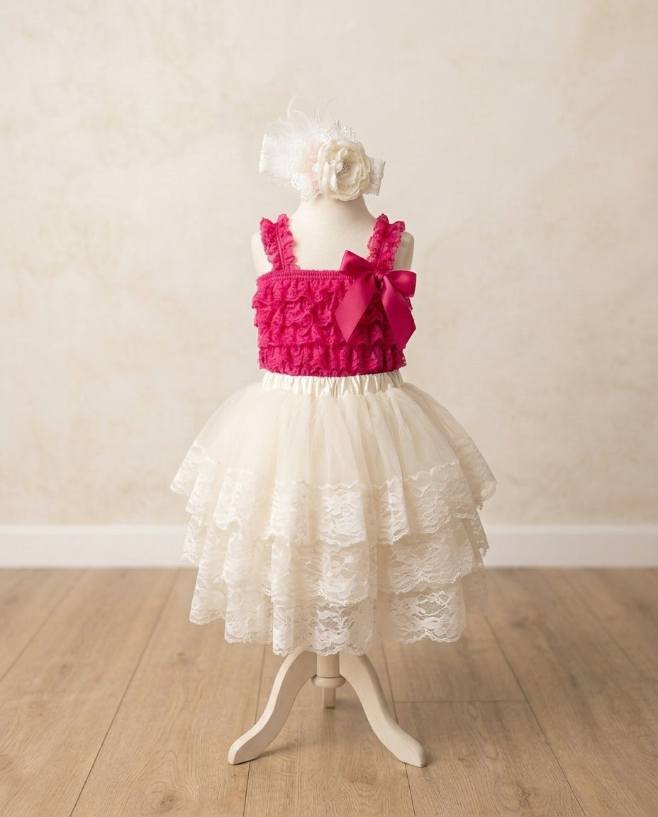 Lace Romper and Fluffy Lace Skirt with Headband